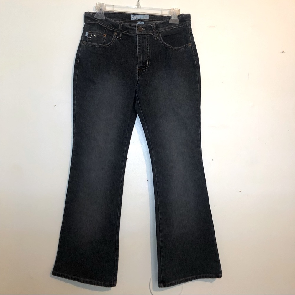Duplex by Tyte Flare Leg Blue Jeans with Embellished Pockets, size 8P